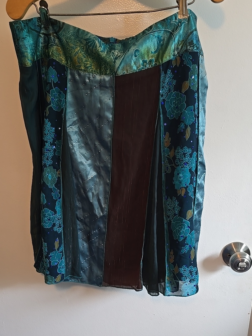 Luna Chix Teal Patchwork Floral Midi Skirt
